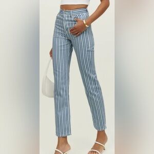 Reformation Cynthia Striped High Rise Straight Jeans Metro Wash Blue & White 29